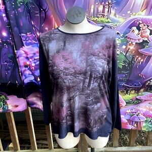 Marinello Black Dark Forest Scene Knit Stretchy Top XL